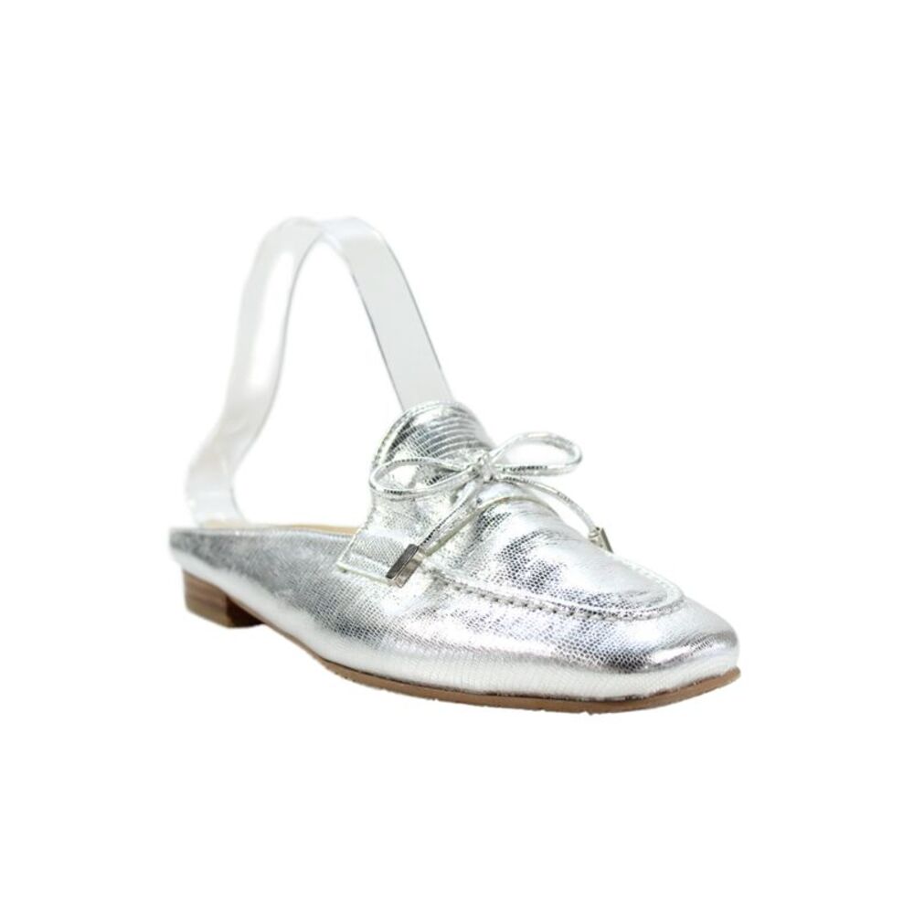 Brenda Zaro Womens Slip On Round Toe Metallic Leather Mules Silver Size 38